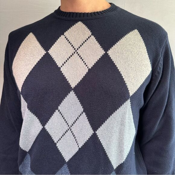 Dockers Blue and White Crewneck Sweater Argyle Pattern - Picture 3 of 6